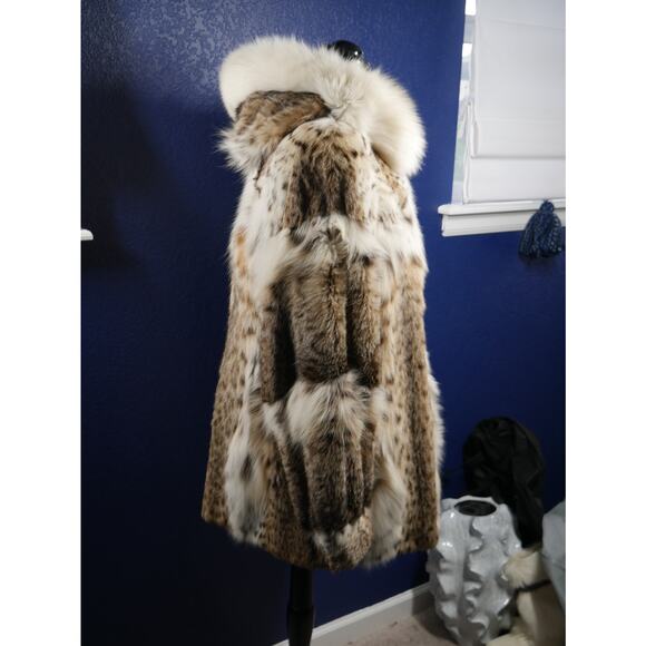 Stunning Heavily Spotted Bobcat Lynx & Fox Hooded Fur Coat Jacket - Picture 5 of 6